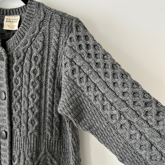 Kilronan Knitwear 100% Pure Merino Wool Gray Cardigan Made In Ireland - Picture 9 of 16